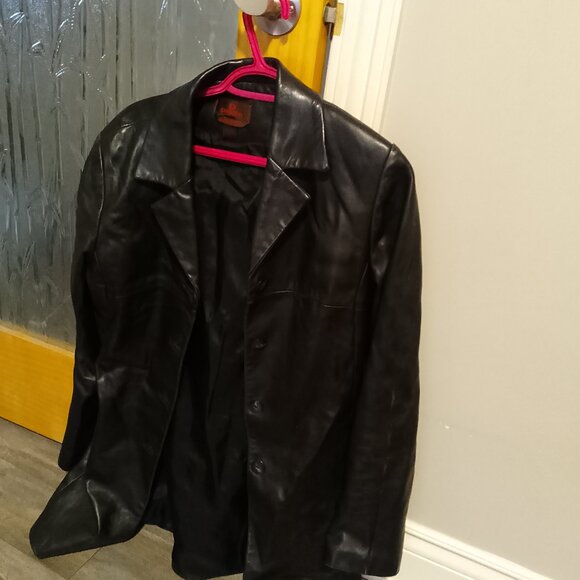 Danier Black Leather Coat Jacket with buttons - Picture 1 of 16